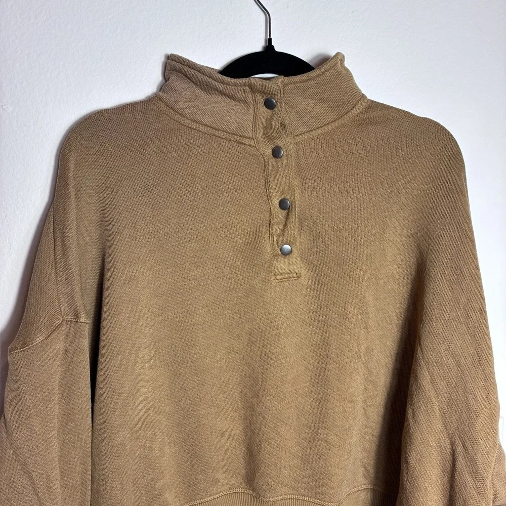 American Eagle Oversized Snap Neck Pullover Sweatshirt‎ Camel Tan Large Coastal